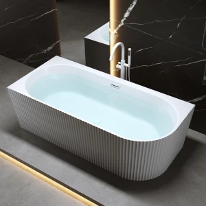 Wanna wolnostojąca przyścienna ryflowana Rio 504D lewa biała 170 x 75 cm przelew biały mat