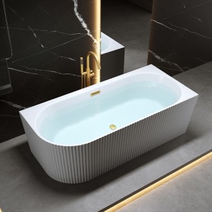 Wanna wolnostojąca przyścienna ryflowana Rio 504A prawa biała 140 x 75 cm przelew złoty szczotkowany