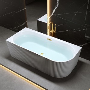 Wanna wolnostojąca przyścienna ryflowana Rio 504D lewa biała 170 x 75 cm przelew złoty szczotkowany