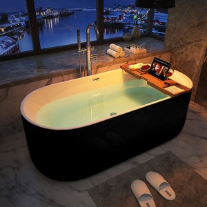 Wanna wolnostojąca przyścienna Vox 501 czarna 170 x 80 cm przelew chrom