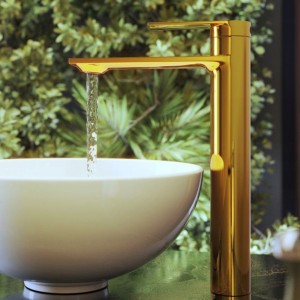 Bateria umywalkowa wysoka stojąca złota Cabo do łazienki