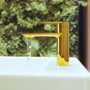 Bateria umywalkowa niska stojąca złota Cabo do łazienki