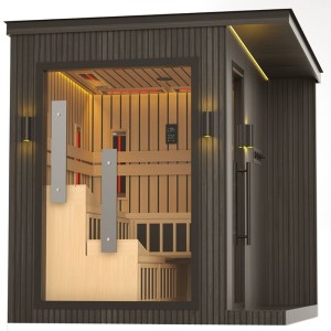 Sauna ogrodowa kombo infrared-fińska altanka Espo-Combo-Black z piecem 8KW 236-213 cm 6-8 osobowa 2w1 