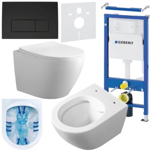 Zestaw podtynkowy WC stelaż Geberit Duofix miska Mizu-WH-Rim-03 przycisk Delta 50 czarny mat