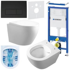 Zestaw podtynkowy WC stelaż Geberit Duofix miska Mizu-WH-Rim-02 przycisk Delta 50 czarny mat