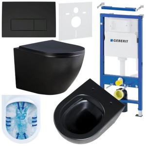 Zestaw podtynkowy WC stelaż Geberit Duofix miska Peak-MTB-Rim-02 przycisk Delta 50 czarny mat