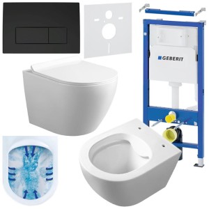 Zestaw podtynkowy WC stelaż Geberit Duofix miska Mizu-WH-Rim-01 przycisk Delta 50 czarny mat