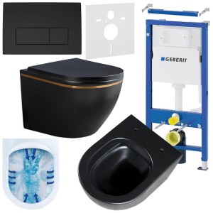 Zestaw podtynkowy WC stelaż Geberit Duofix miska Peak-MTB-GL-Rim-02 przycisk Delta 50 czarny mat
