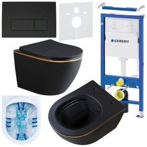 Zestaw podtynkowy WC stelaż Geberit Duofix miska Mizu-MTB-GL-Rim-03 przycisk Delta 50 czarny mat
