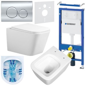 Zestaw podtynkowy WC stelaż Geberit Duofix miska Rain-WH-Rim-03 przycisk Delta 20 chrom 