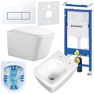 Zestaw podtynkowy WC stelaż Geberit Duofix miska Rain-WH-Rim-03 przycisk Delta 50 biały 