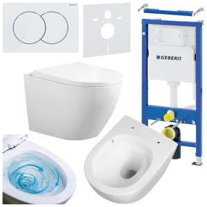 Zestaw podtynkowy WC stelaż Geberit Duofix miska Flow-WH-TR-02 przycisk Delta 01 biały