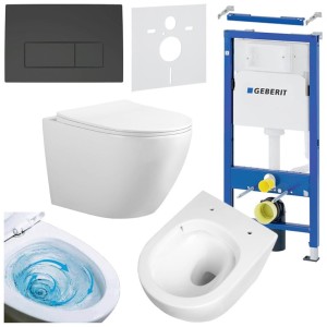 Zestaw podtynkowy WC stelaż Geberit Duofix miska Flow-WH-TR-03 przycisk Delta 50 czarny mat 