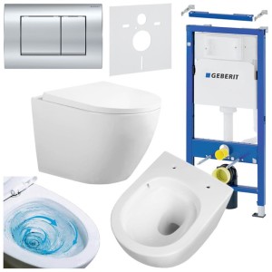 Zestaw podtynkowy WC stelaż Geberit Duofix miska Flow-WH-TR-02 przycisk Delta 30 chrom