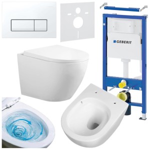 Zestaw podtynkowy WC stelaż Geberit Duofix miska Flow-WH-TR-02 przycisk Delta 50 biały