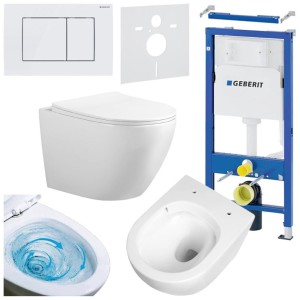 Zestaw podtynkowy WC stelaż Geberit Duofix miska Flow-WH-TR-03 przycisk Delta 30 biały