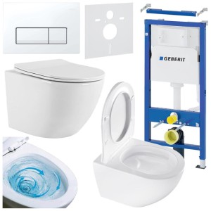 Zestaw podtynkowy WC stelaż Geberit Duofix miska Nero-WH-03 przycisk Delta 50 biały