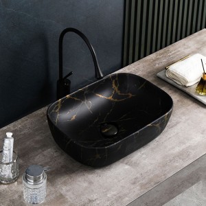 Umywalka nablatowa ceramiczna marmurowa prostokątna Milo-MTB-MAR3-455 czarno-złoty mat
