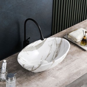 Umywalka nablatowa ceramiczna marmurowa owalna Lumo-MAR1-530