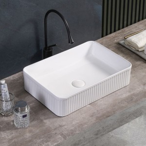 Umywalka nablatowa ceramiczna prostokątna ryflowana Aura-WH-500 biała 