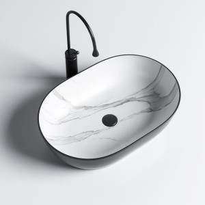 Umywalka nablatowa ceramiczna marmurowa owalna Neo-MTB-MAR1-605 czarny mat