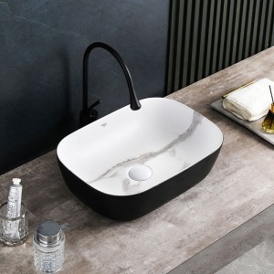 Umywalka nablatowa ceramiczna marmurowa prostokątna Milo-MTB-MAR1-455 czarny mat
