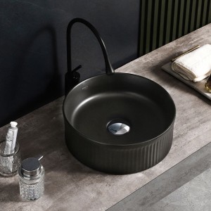 Umywalka nablatowa ceramiczna okrągła ryflowana Lava-MTB-RF-370 czarny mat