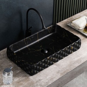 Umywalka nablatowa ceramiczna prostokątna Pearl-MAR3-605 czarna struktura