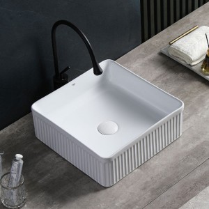 Umywalka nablatowa ceramiczna kwadratowa ryflowana Aura-WH-375 biała