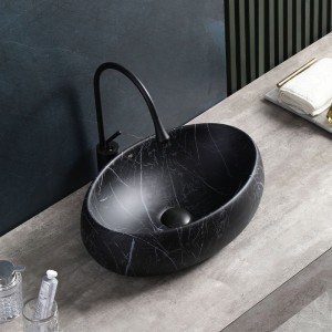 Umywalka nablatowa ceramiczna marmurowa owalna Cari-MAR5-600 czarna