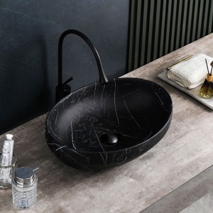 Umywalka nablatowa ceramiczna marmurowa owalna Lumo-MTB-MAR5-500 czarny mat