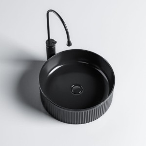 Umywalka nablatowa ceramiczna okrągła Lava-BL-RF-370 czarna ryflowana