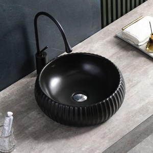Umywalka nablatowa ceramiczna okrągła ryflowana Naomi-MTB-400 czarny mat