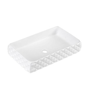 Umywalka nablatowa ceramiczna prostokątna Pearl-WH-605 biała struktura 
