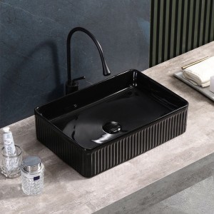 Umywalka nablatowa ceramiczna prostokątna ryflowana Aura-BL-500 czarna