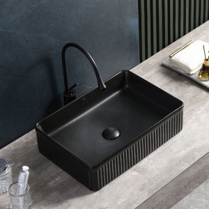 Umywalka nablatowa ceramiczna prostokątna ryflowana Aura-MTB-500 czarny mat