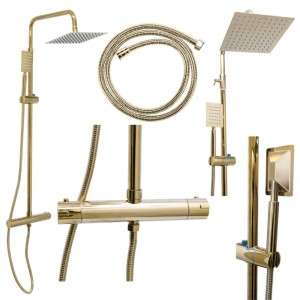 Bateria prysznicowa z termostatem i deszczownicą T151C złota