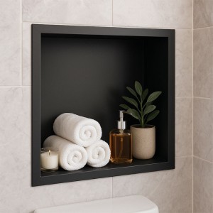 Półka łazienkowa wnękowa Iga z kołnierzem czarna 30 x 30 x 7 cm