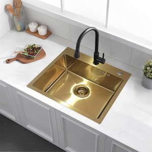 Zlewozmywak kuchenny jednokomorowy stalowy złoty ALOR-GL-55X45 - dozownik - syfon