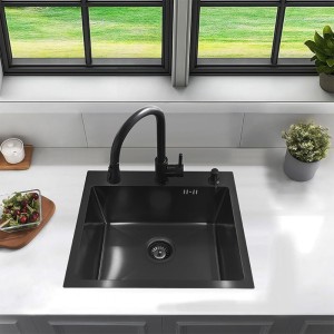 Zlewozmywak kuchenny jednokomorowy stalowy czarny TONGA-BL-50X45 - dozownik - syfon