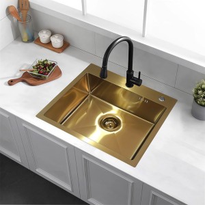 Zlewozmywak kuchenny jednokomorowy stalowy złoty ALOR-GL-50X40 - dozownik - syfon