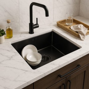 Zlewozmywak kuchenny jednokomorowy stalowy czarny RODOS-BL-50X40 - syfon 