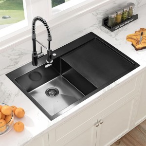 Zlewozmywak kuchenny jednokomorowy z ociekaczem stalowy czarny MILOS-BL-78X48 - dozownik - syfon