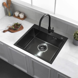 Zlewozmywak kuchenny jednokomorowy stalowy czarny ALOR-BL-59X49 - dozownik - syfon