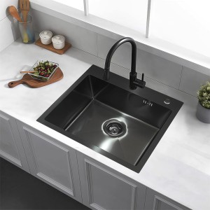 Zlewozmywak kuchenny jednokomorowy stalowy czarny ALOR-BL-50X45 - dozownik - syfon