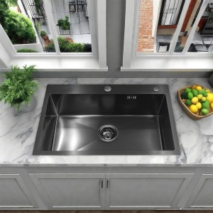 Zlewozmywak kuchenny jednokomorowy stalowy czarny ALOR-BL-68X45 - dozownik - syfon