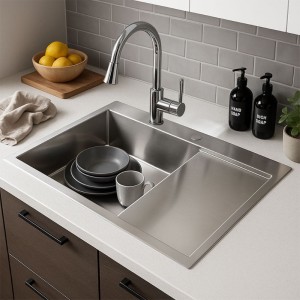 Zlewozmywak kuchenny jednokomorowy stalowy inox MILOS-CH-78X48 - dozownik - syfon