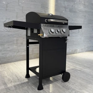 Grill ogrodowy gazowy z pokrywą i półkami APOLLO-A czarny ruszt żeliwny 8,5 KW + pokrowiec