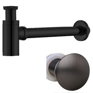 Syfon umywalkowy metalowy MIKE-BL + korek klik-klak szczotkowana stal