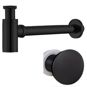 Syfon umywalkowy metalowy MIKE-BL + korek klik-klak czarny mat